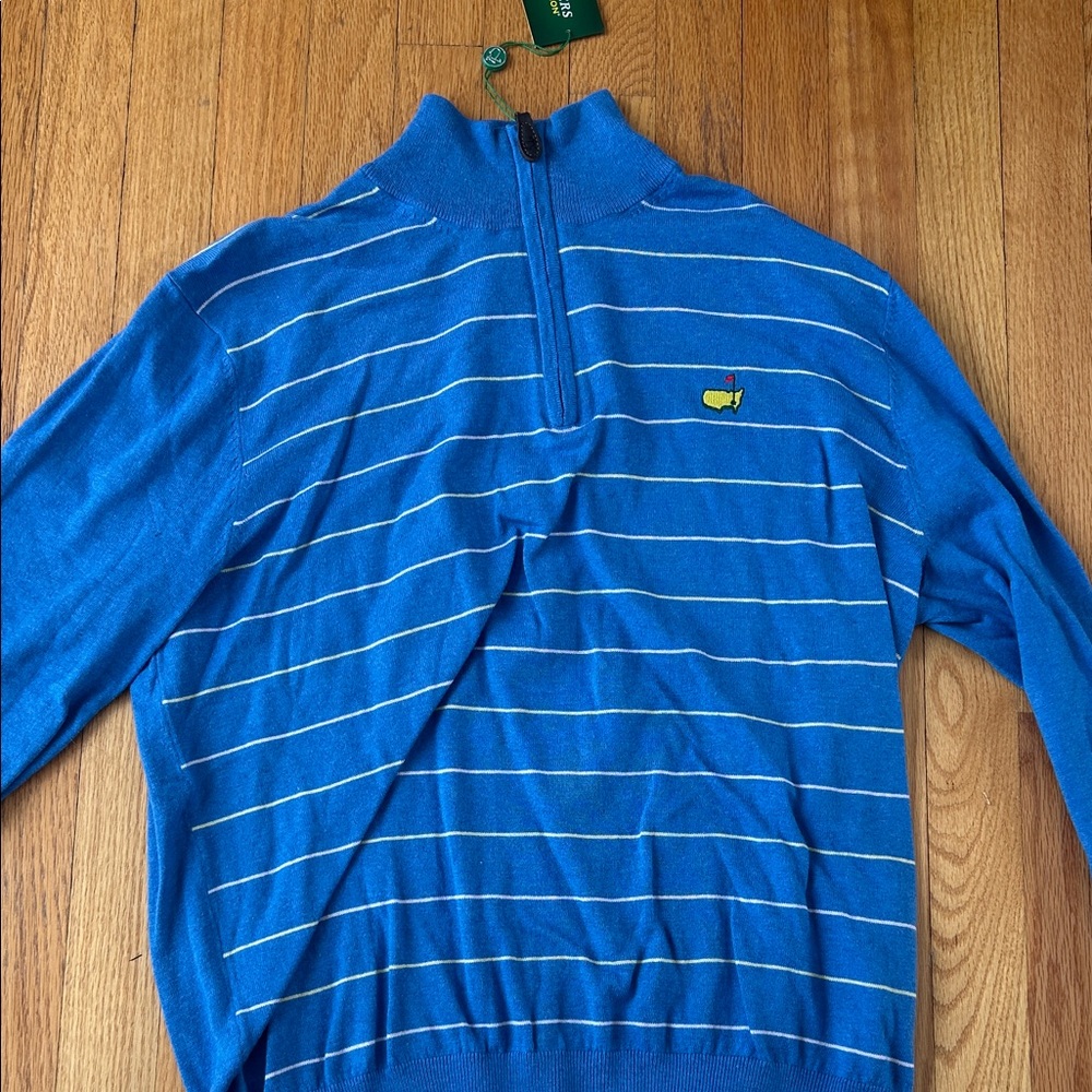 Masters Blue and White Striped Zip Up Sweater